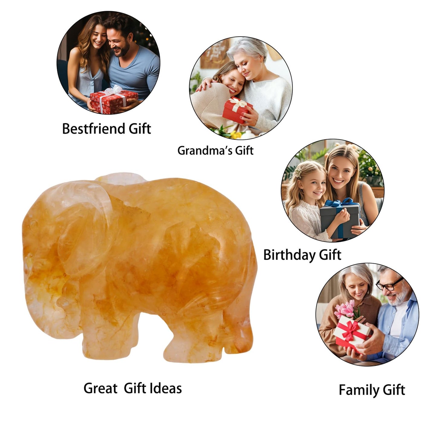 SMQ Citrine Crystal Elephant Figurine Gifts for Women,2'' Yellow Healing Stone Statue,Carved Lucky Animal Figurine for Desk Decor,Office Decor,Home Ornament