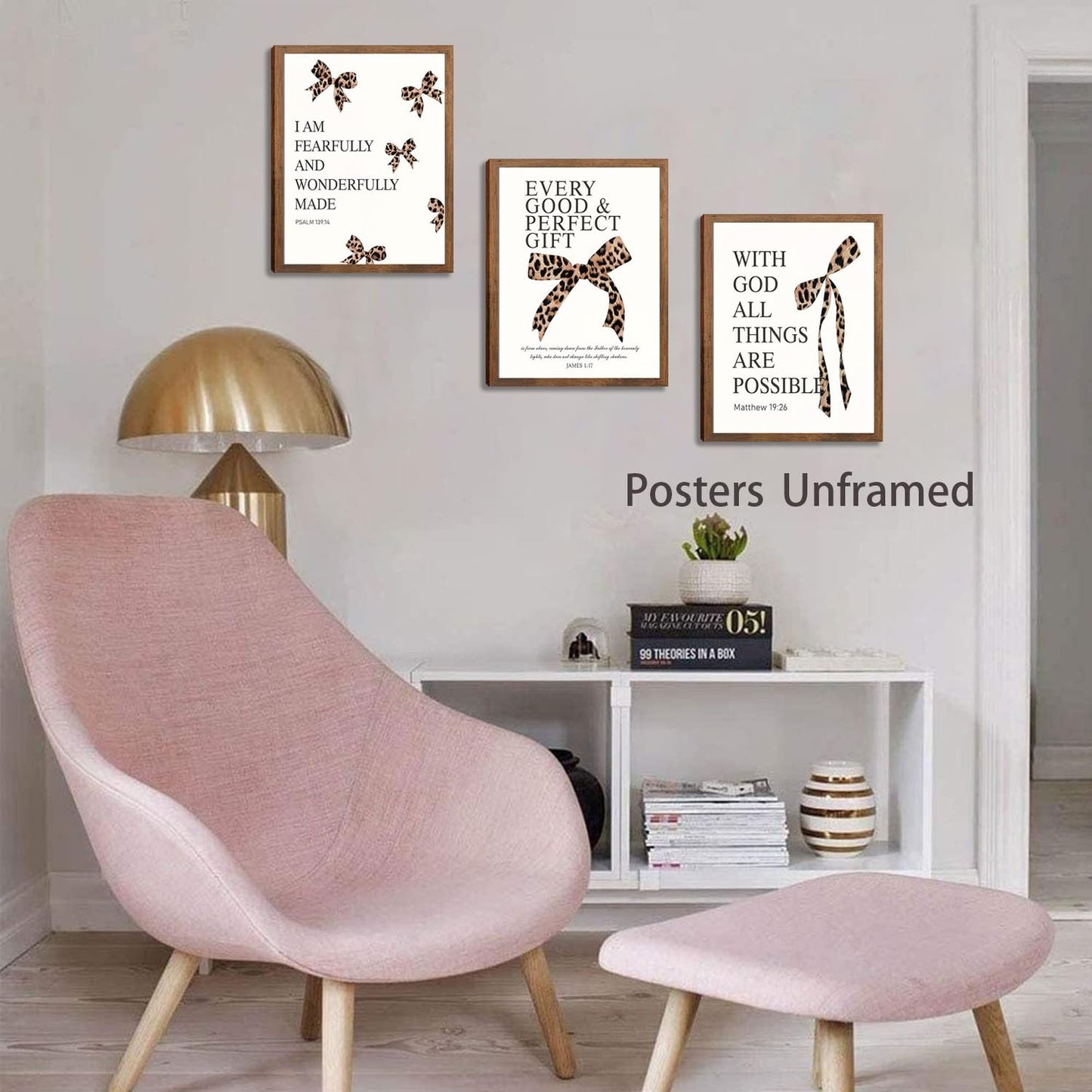 Leopard aesthetic Wall Art Decor Posters Set of 3 , Bow Christian Room Bathroom Bedroom Dorm Wall Art Aesthetic for College Teen Girls Gifts, Bible Verses Bow Wall Decor, 12x16 In Pictures (Unframed)