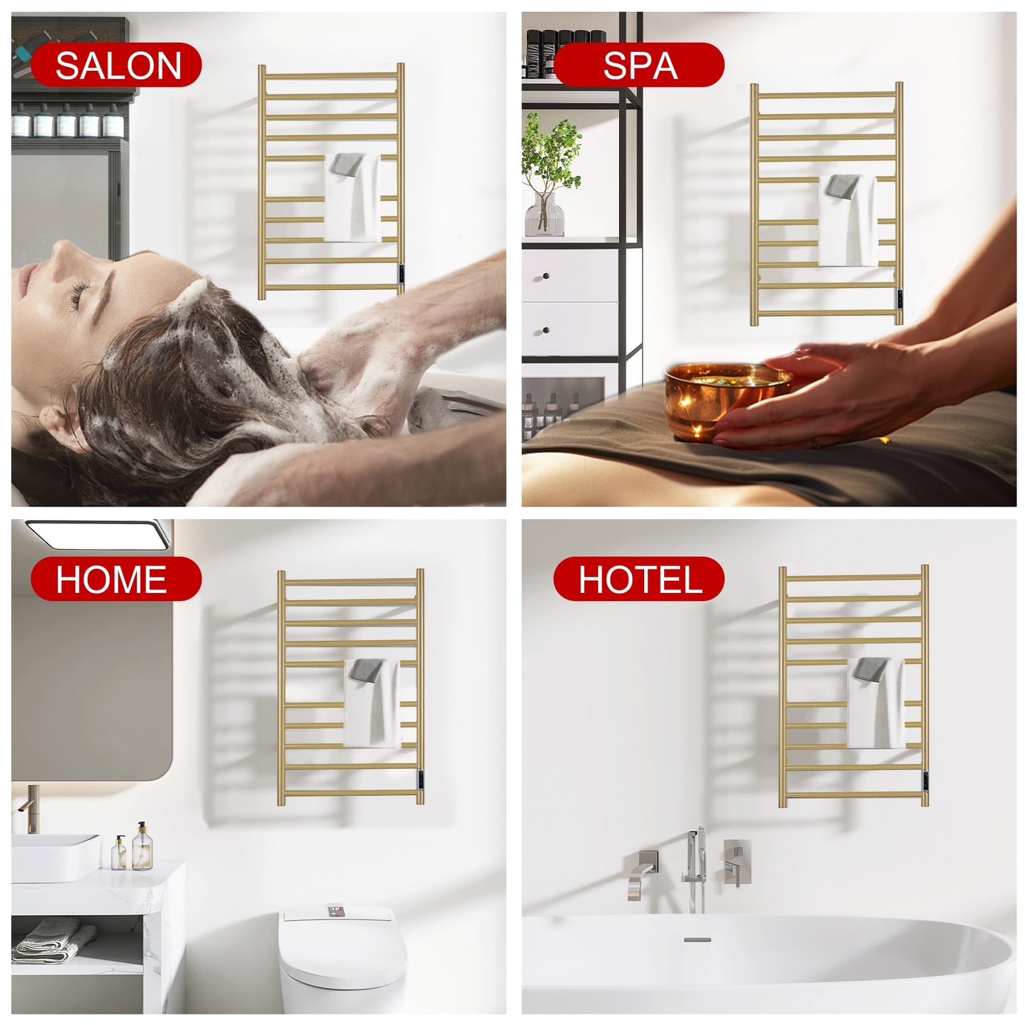 BLARALA Heated Towel Racks for Bathroom, Wall Mounted Electric Towel Warmer Racks with Timer & Temperature Control, 10 Bar Stainless Steel Towel Heater for Bathroom, Brushed Gold, Plug-in