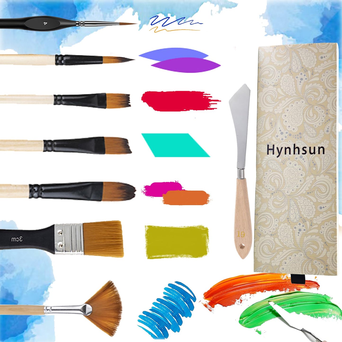 33 Pieces Paint Brush Set, Artist Series, Nylon Bristles with Round, Filbert, Flat, Fan, Angle, Detail Brush, Palette Knife,Suitable for Artists and Beginners for Acrylic Painting, Oil, Watercolor..