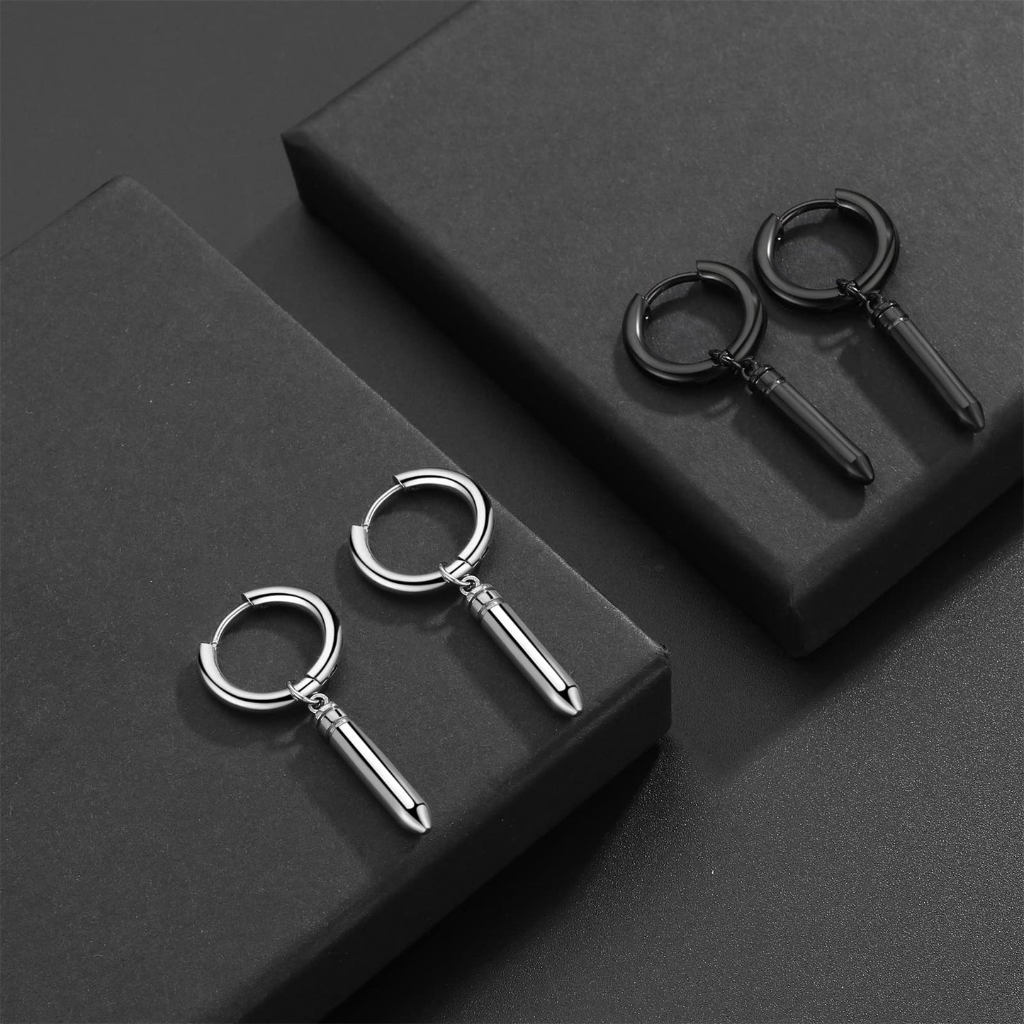 Aroncent 12PCS Stainless Steel Hoop Spike Earrings - Fake Tapers & Illusion Tunnel Cheater Piercing Jewelry - Men & Women