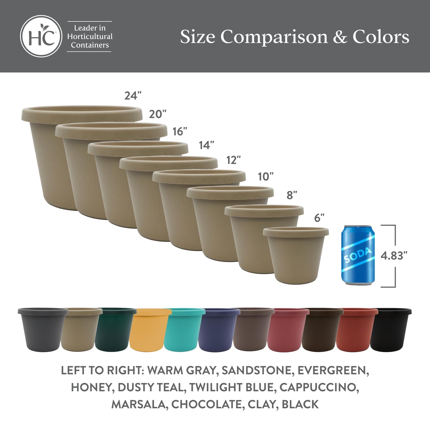 The HC Companies 16 Inch Prima Round Planter Pots with Drainage Holes and Rolled Rim, Lightweight UV-Resistant Plastic Indoor & Outdoor Planters, 2-Pack Flower Pots for Garden & Home Decor, Sandstone