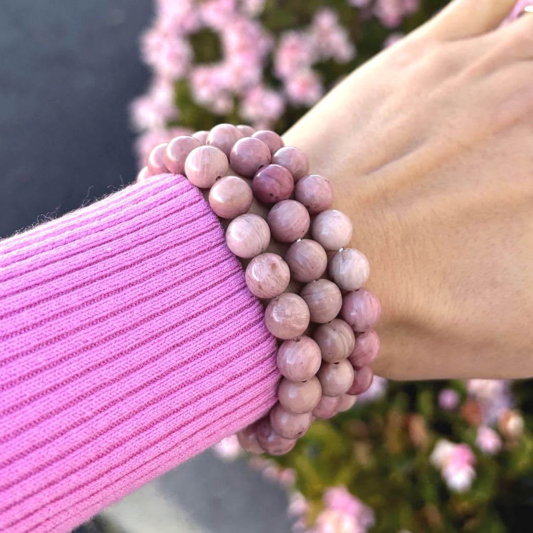 Adabele Real Natural Pink Rhodonite Gemstone Beaded Bracelet 7 inch Stretch Chakra Healing Crystal Stone Jewelry Women Mom Gift GB8-5