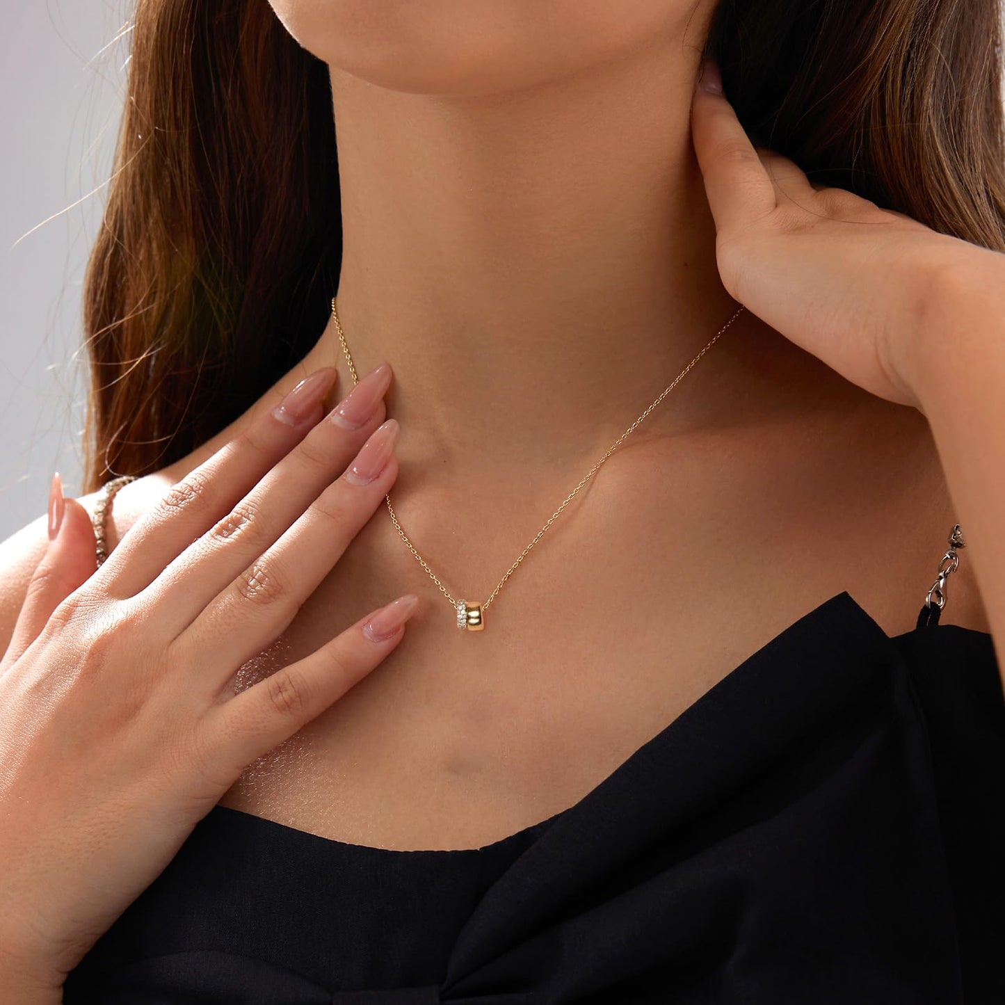 Zeffy Gold Cubic Zirconia Rondelle Necklace for Women Two-Toned Dainty CZ Necklaces Gold Jewelry Gifts