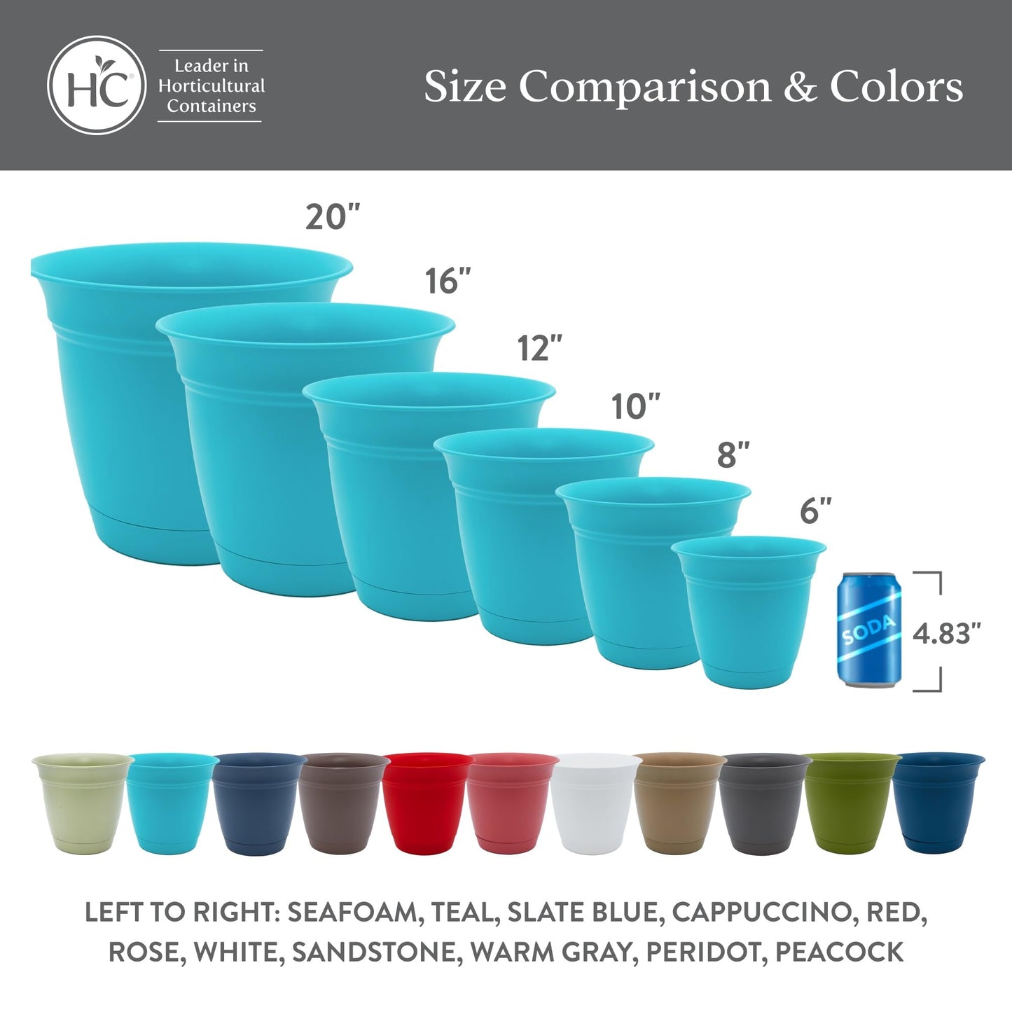 The HC Companies 6 Inch Eclipse Round Planter Pots with Drainage Holes & Attached Saucer, Lightweight UV-Resistant Plastic Indoor & Outdoor Planters, 4-Pack Flower Pots for Garden & Home Decor, Rose