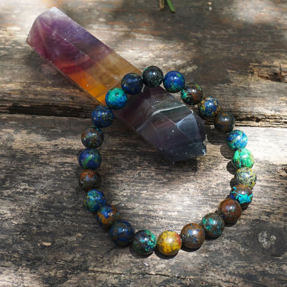 TaHLga 8MM Chrysocolla Natural Gemstone Bracelet | Natural Solar Plexus Chakra Gemstones | Bring Luck Wealth Courage | Protection from Evil | Gift