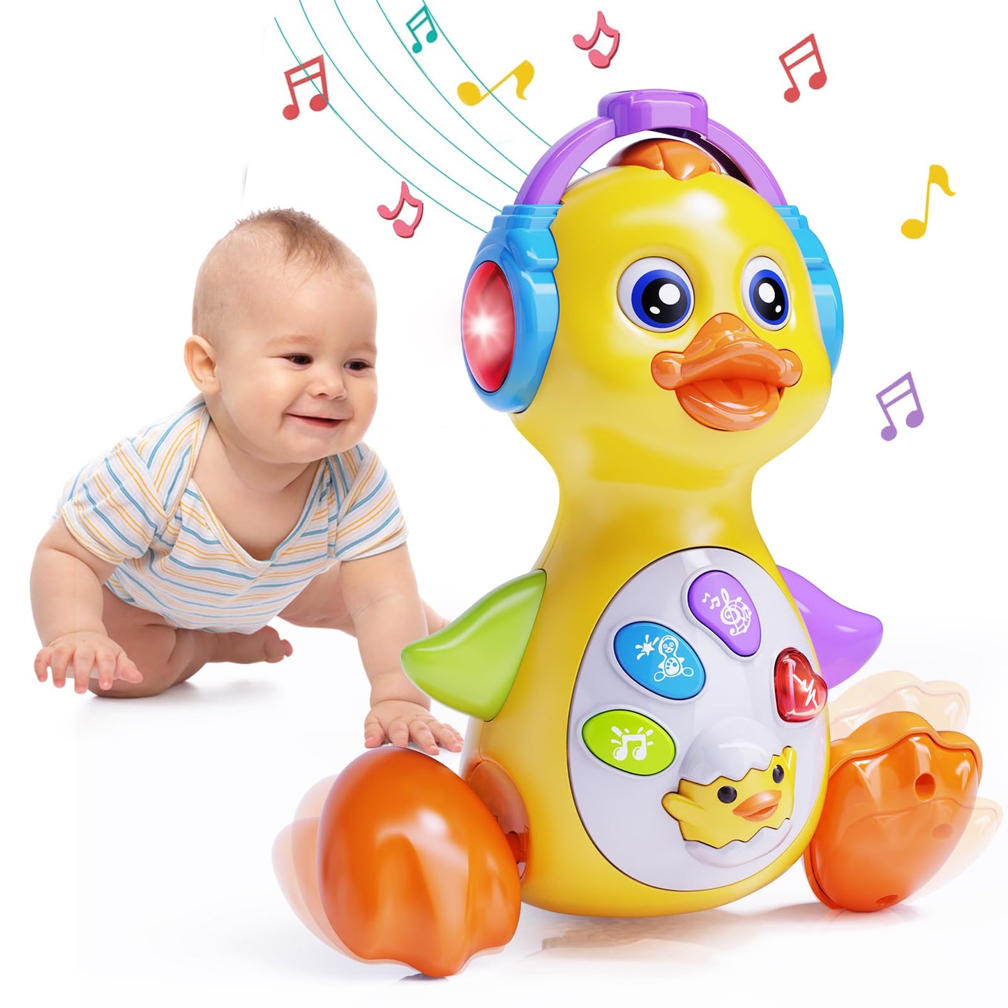 Wanonoo Dancing Duck Baby Toys 6-12 Months Developmental, Musical Crawling Infant Tummy Time 3 4 5 6 7 8 9 10 11 12 18 Month Boy Girl Moving Light Up Toddler Learning Activity Easter Birthday Gift
