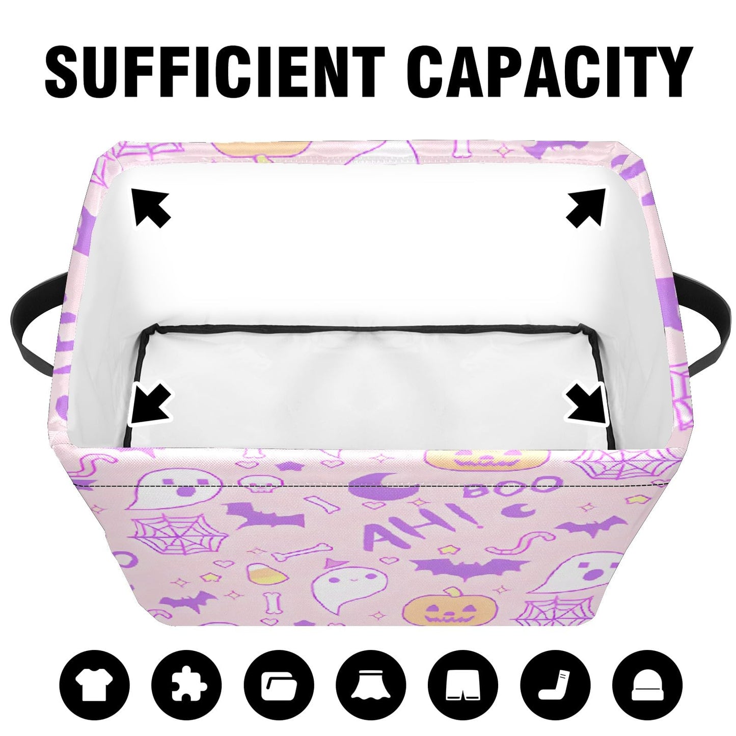 Andemie Halloween Basket Cute Pink Spooky Boo Basket Stuffers for Women Teen Girls Girlfriend Trick or Treat Bags Cube Large Collapsible Storage Bins