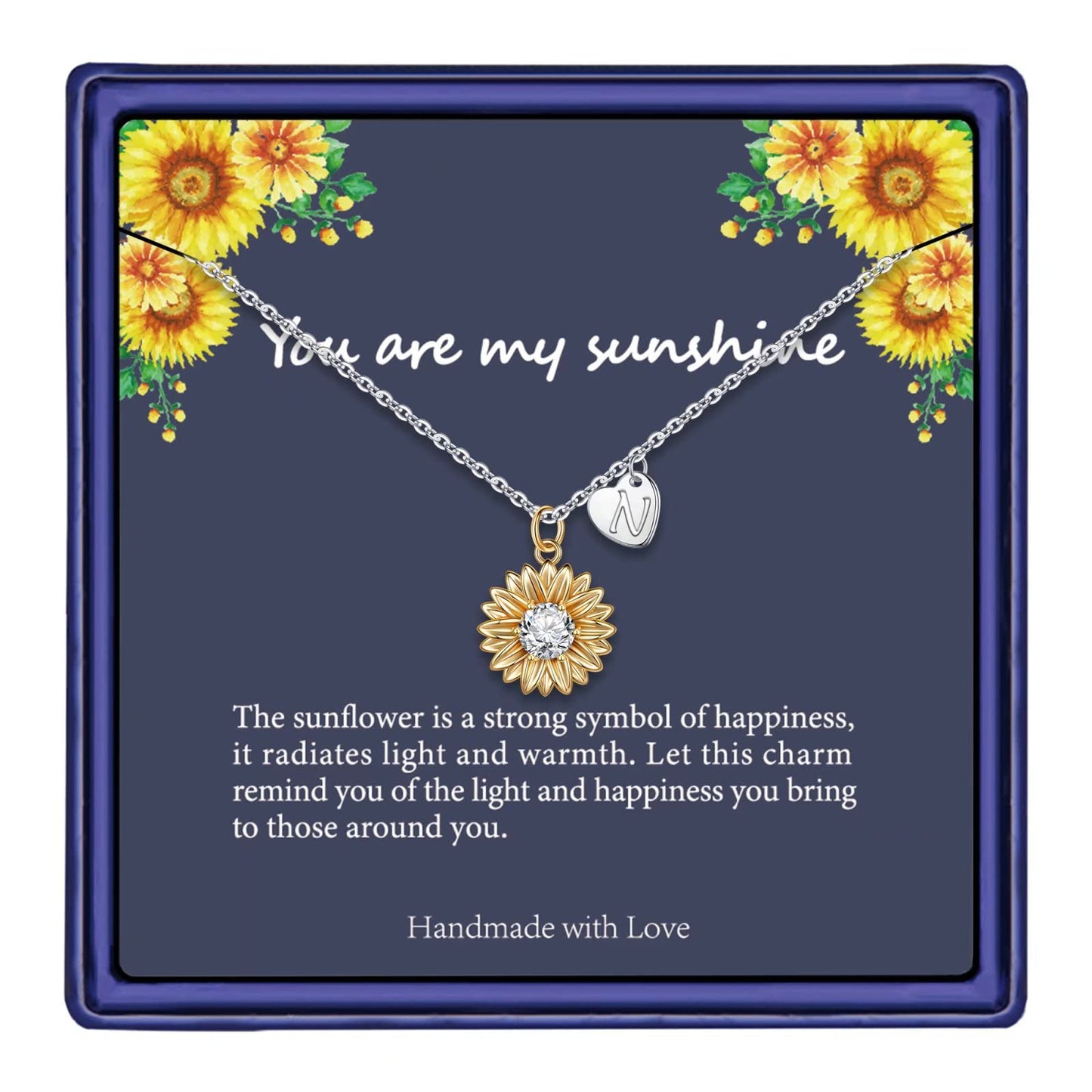 MONOZO Initial Sunflower Necklace for Women Trendy, 14k Gold Plated Sunflower Necklace Pendant CZ Heart Letter Initial Necklace You Are My Sunshine Gifts Sunflower Jewelry N