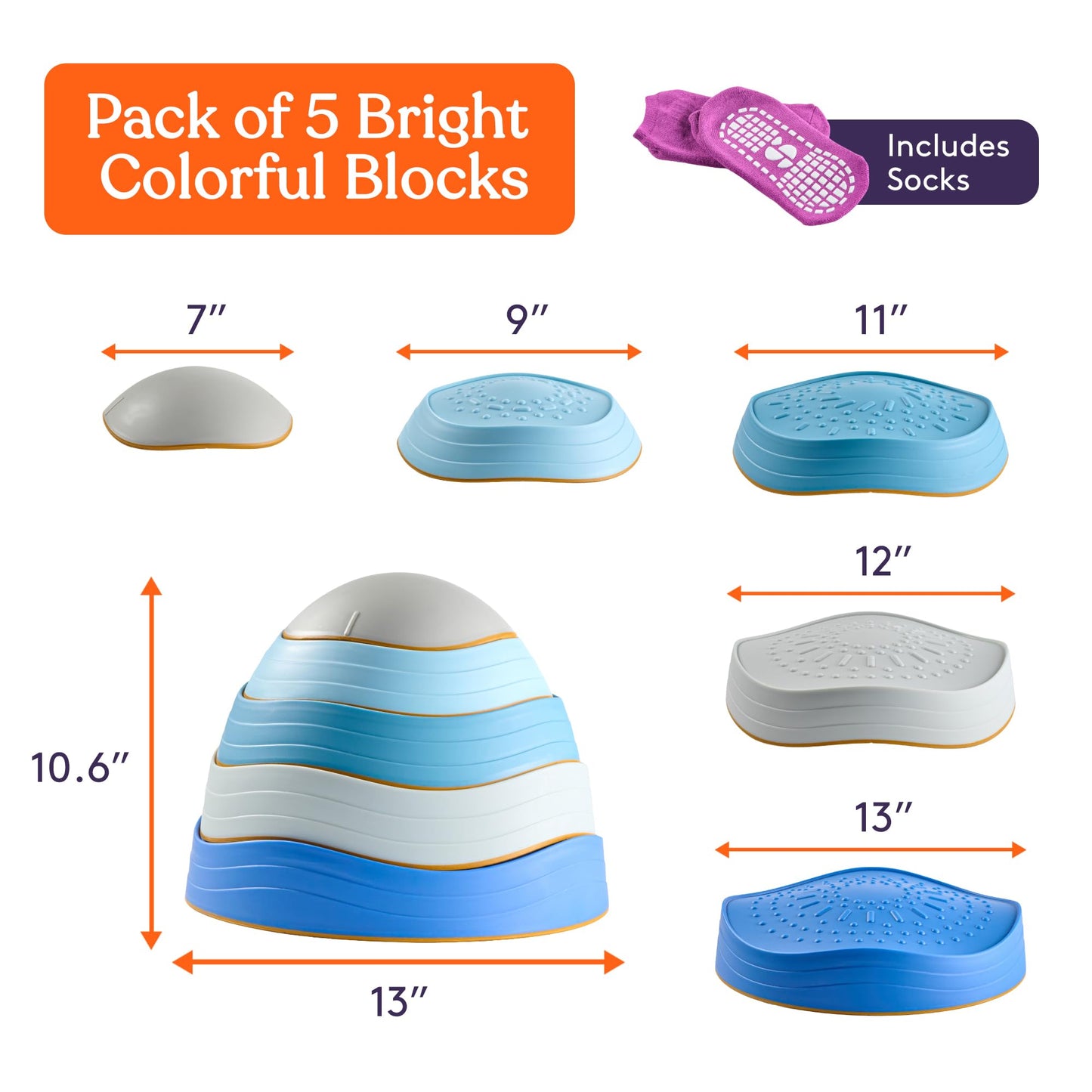 Special Supplies Stepping Stones for Kids, 5 Balance Indoor and Outdoor Blocks Promote Coordination, Balance, Strength, Child Safe Rubber, Non-Slip Edging, Stackable (Ocean)