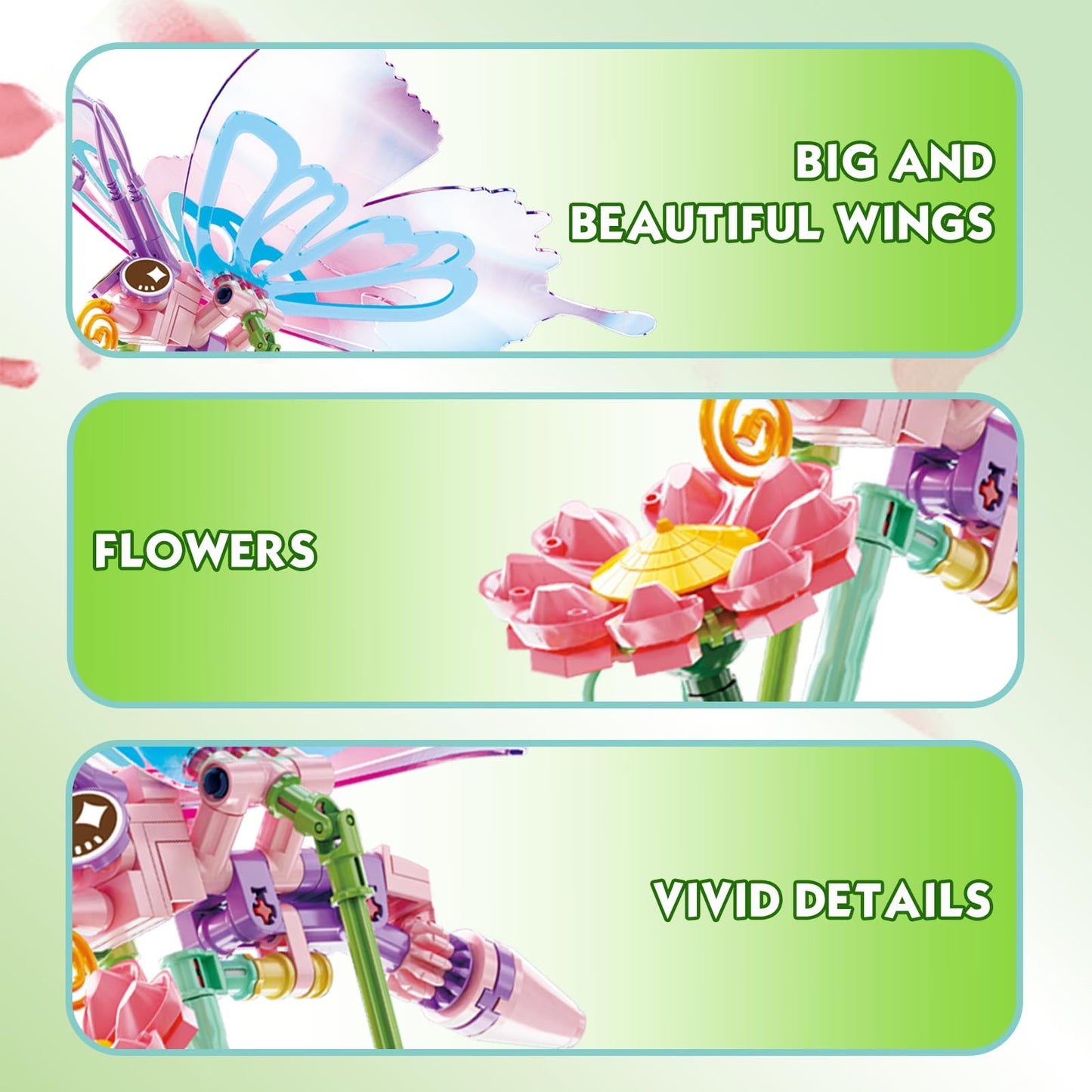 KAZI Butterfly Building Toy Set - Music Box for Girls & Kids Ages 8 Plus,DIY Insect and Flowers Crafts Kit for Home Decor,Living Room or Bedroom,Gifts for Insect Lovers, for Mom