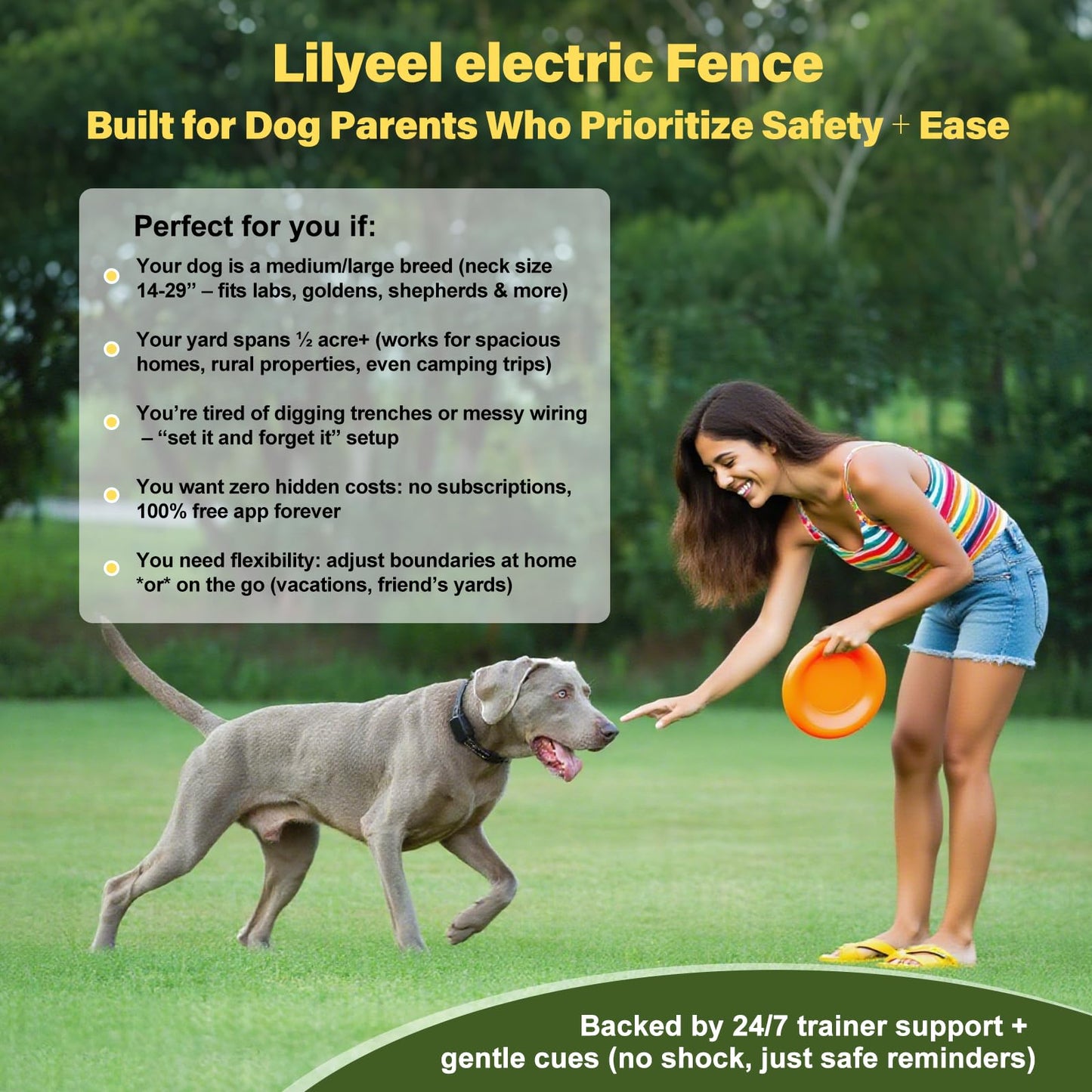 Lilyeel GPS Wireless Dog Collar Fence System - No Monthly Fee App Control, Custom Polygon Boundary & Remote Training, Free Phone Tracker for Up to 5 Pets, Virtual Electric Fence for Dogs, Dark Gray
