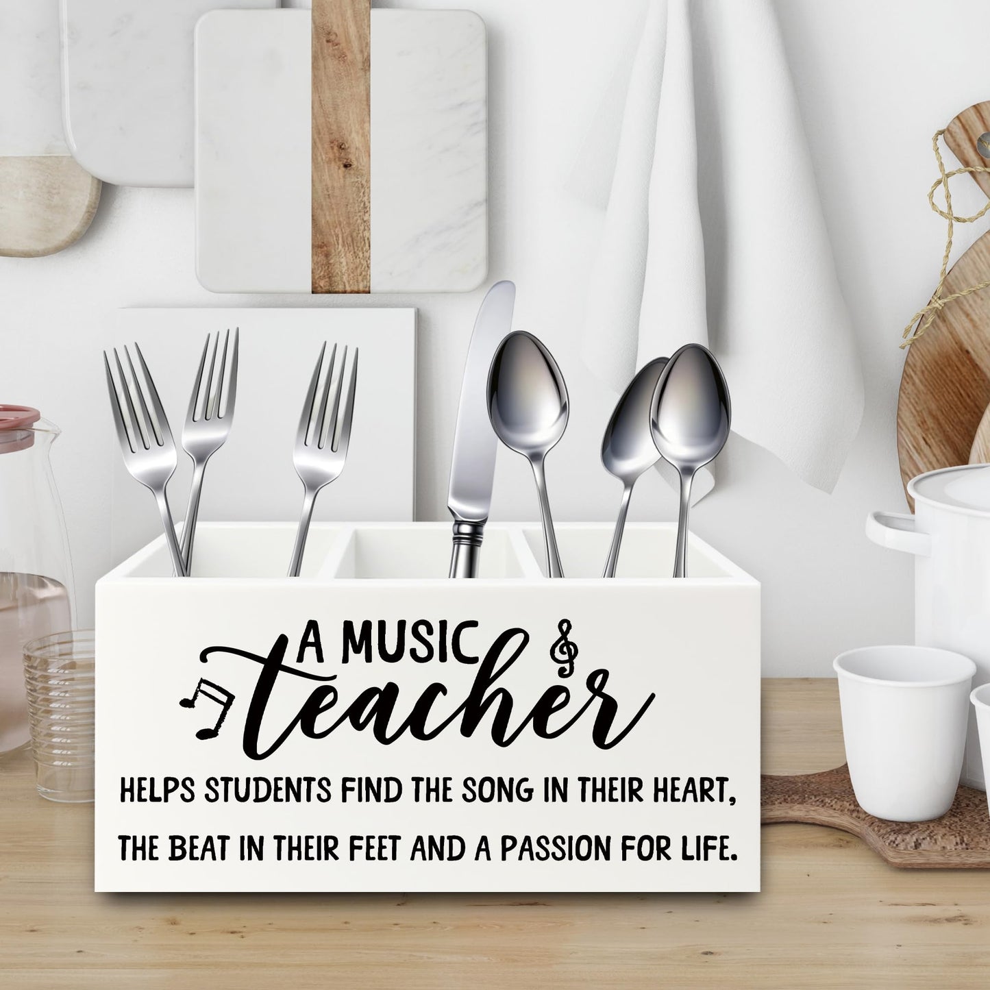 XPH Music Teacher Pen Pencil Holder Organizer for Desk, Music Teacher Gifts, Teachers Appreciation Gifts for Women Men Wooden Box Sign for Office Workplace Classroom Desk Tabletop Decorations