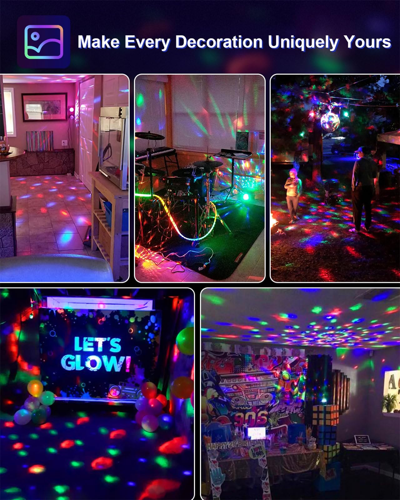 Luditek 2-Pack Sound Activated Party Lights with Remote Control, Disco Ball Light, DJ Strobe Lamp for Home Room Dance Party Supplies White Elephant Gifts Birthday Christmas Halloween Party Decorations