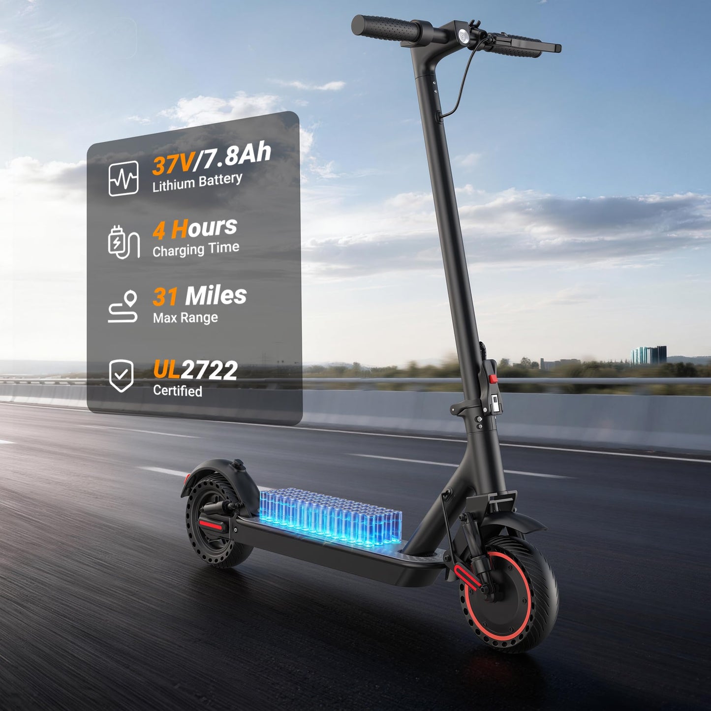Electric Scooter for Adults, 500W Motor, 22MPH, 31 Miles Max Range, Dual Suspension, 10" Solid Tires, Foldable Commuter E-Scooter with App Control, Scooter with Phone Holder and Lock