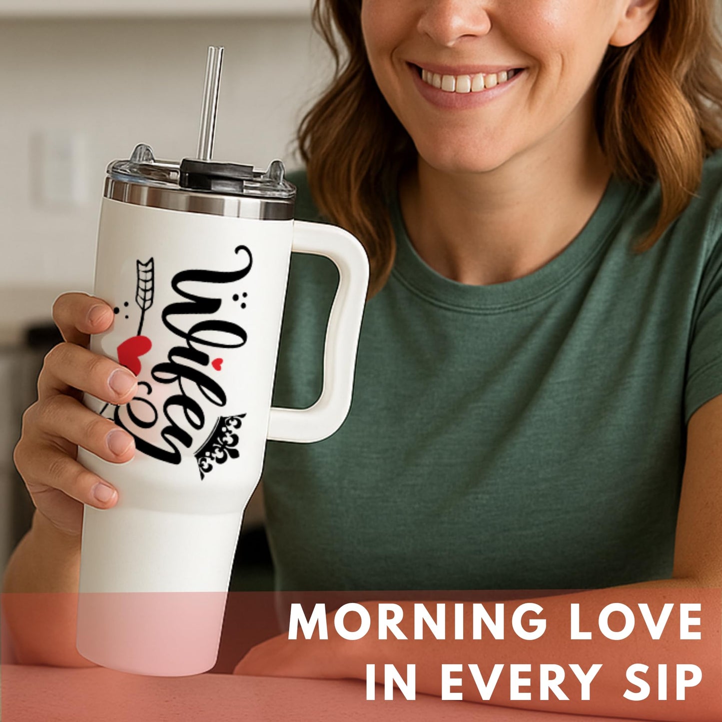 Mothers Day Gifts for Wife - Wife Tumbler 40Oz from Husband, Wifey Gifts on Birthday & Anniversary, Present Ideas for Wifey Her, Cool Wedding Coffee Cup with Straw and Handle, Drinking Mug for Women