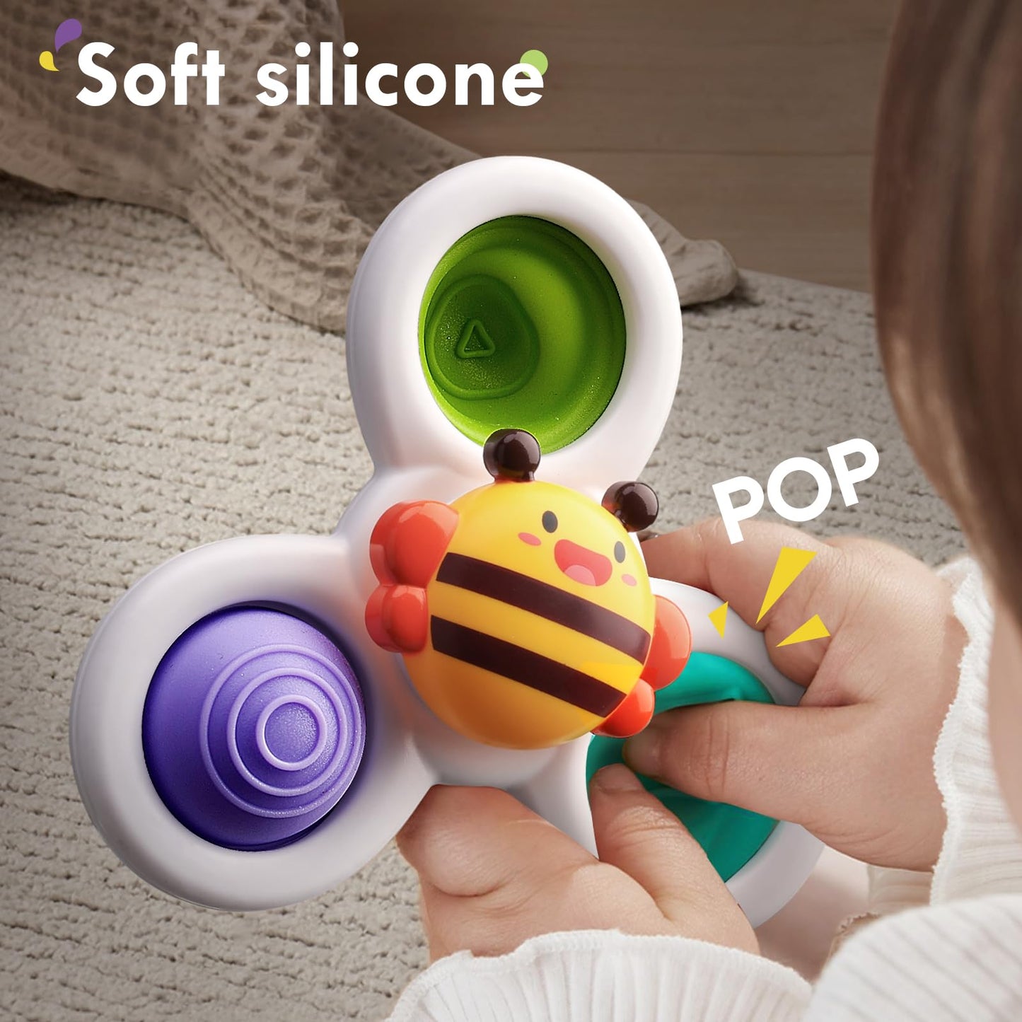 ALASOU 6 PCS Suction Cup Rotating Toys(3 Farm+3 POP) for Infant and Toddlers