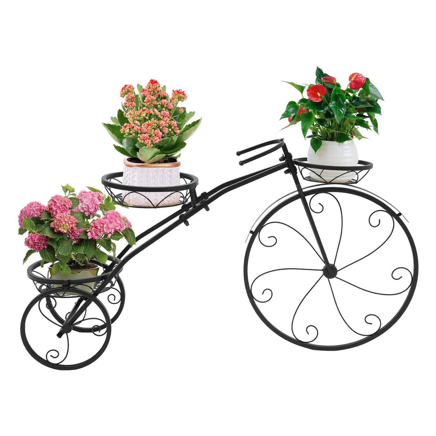 Tricycle Plant Stand, Flower Pot Cart Holder, Cart Holder Patio Stand Holder, 3 Potted Bicycle Shape Garden Planters Rack Patio Metal Display Shelf Stand, Great Gift for Plant Lovers, Housewarming
