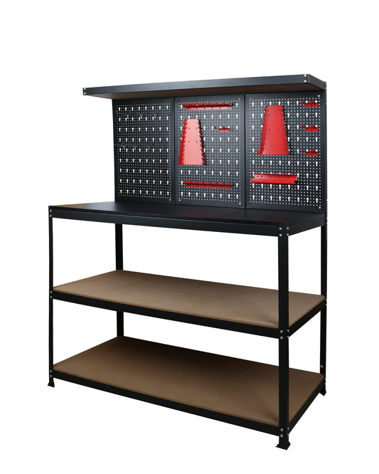 LAZYLAND 47 inch Multipurpose Workbench with Pegboard, Double Storage Platform and Tool Organizer for Garage Workshop