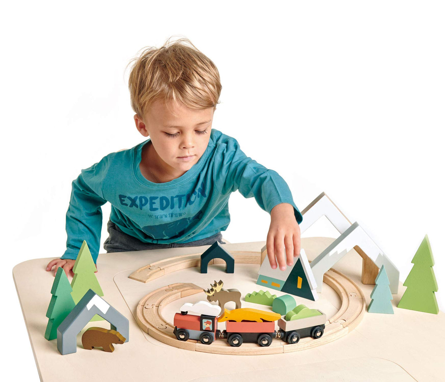 Tender Leaf Toys - Fir Tops - Set of Three Wooden Fir Trees and a Fox for Kids Train Accessories - Imaginative and Pretend Play for Kids Age 3+