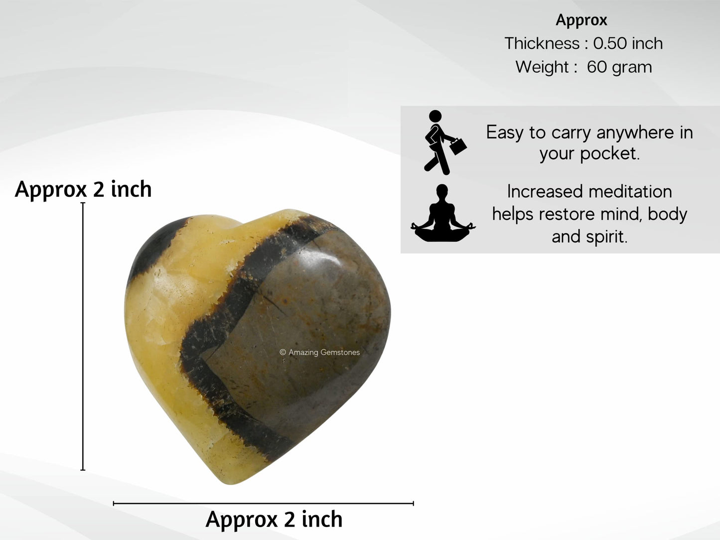 Amazing Gemstone Septarian Crystal Heart Palm Stone - Pocket Massage Worry Stone for Natural Body Chakra Balancing, Reiki Healing and Crystal Grid