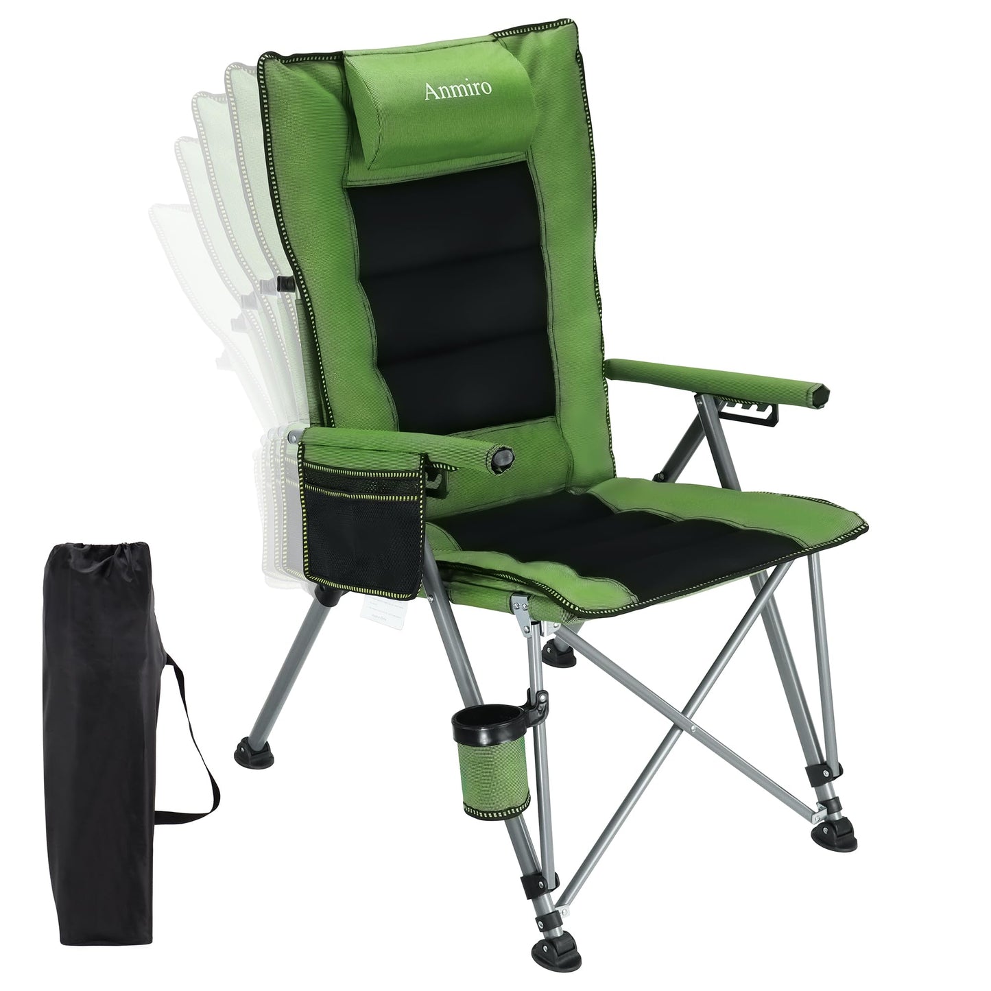 Anmiro Folding Camping Chair with Cup Holder and Storage Bag, Heavy Duty Support 400 LBS, Oversized Collapsible Portable Adjustable Back Support Camping Chair for Outdoor Lawn Patio Balcony