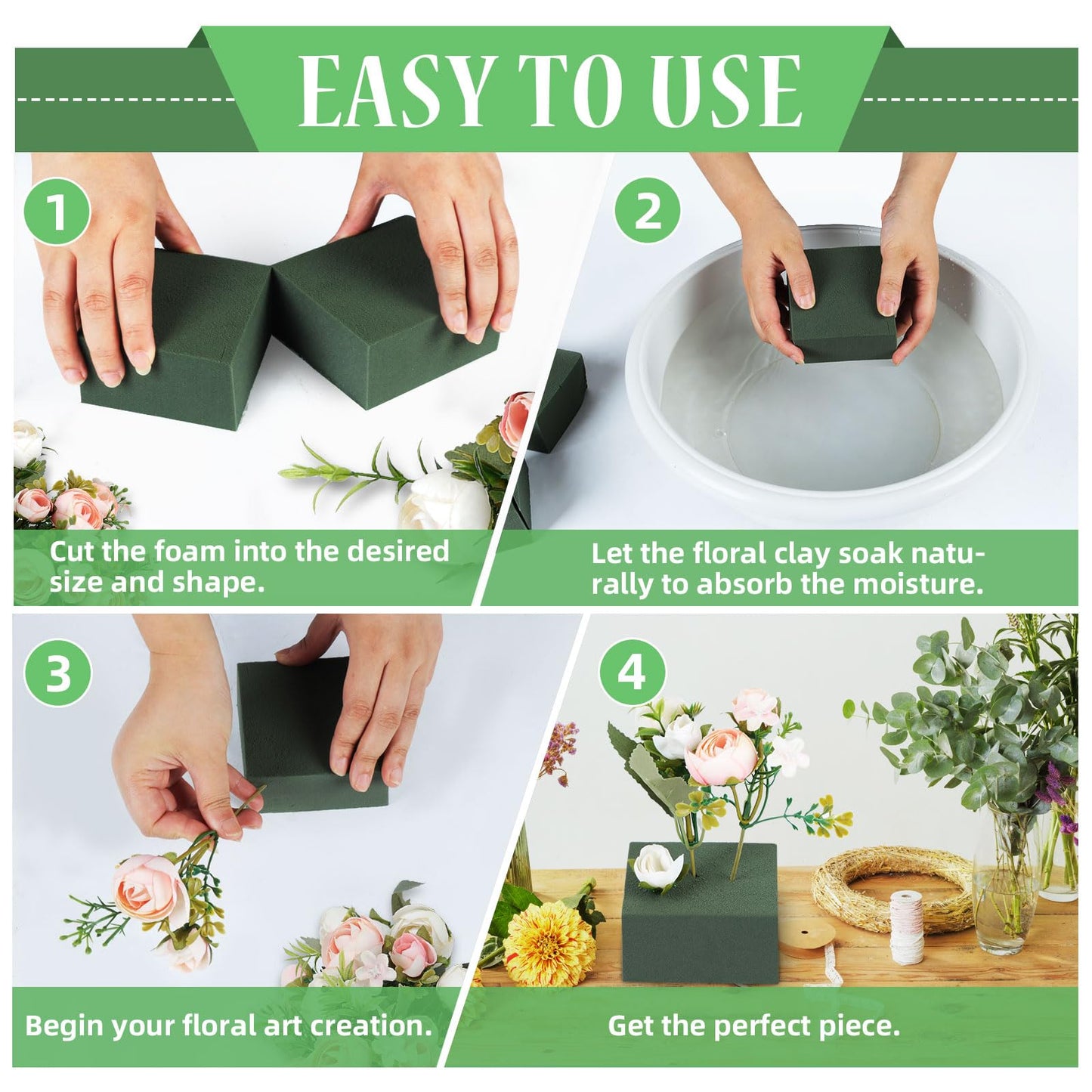 Gardace 6 Pack Floral Foam Blocks Each (8.7"L x 3.5"W x 2"H), Green Wet and Dry Flower Foam for Fresh and Artificial Flower Arrangement, Plant Foam is Suitable for Wedding, Festival Decoration