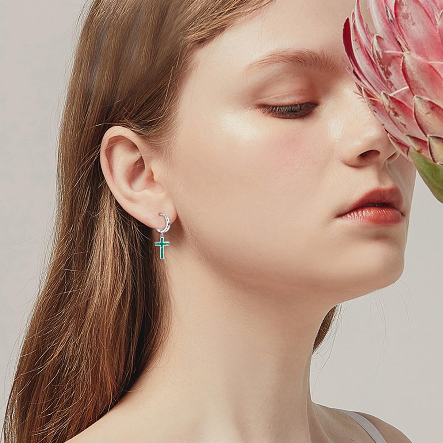 925 Sterling Silver Malachite Cross Hoop Earrings Dangle Drop Earrings Huggie Jewelry Birthday Gifts for Women (Malachite Cross)