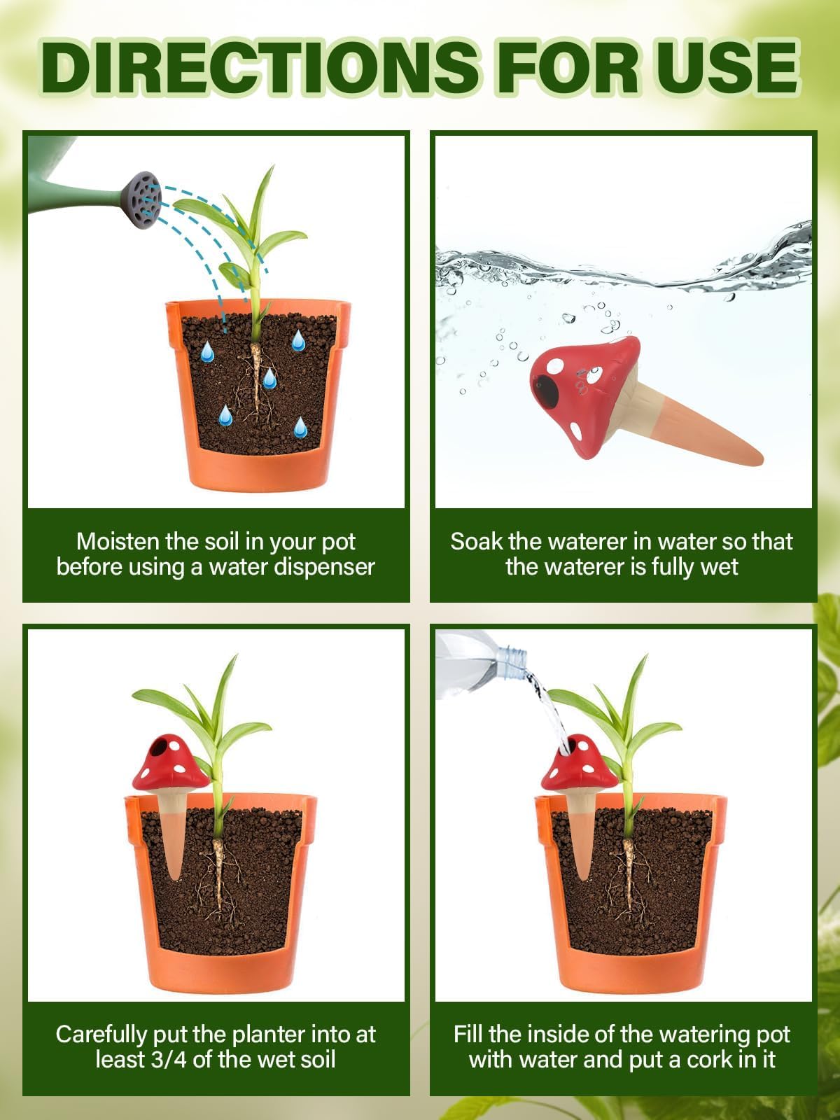 4Pcs Plant Watering Globes, Kalolary Self Watering Spikes Terracotta Drip Water Stakes Irrigation Watering Bulbs for Pot, Indoor, Outdoor, Vacation (Mushroom)