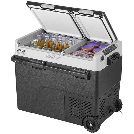 VEVOR Portable Car Refrigerator, 12 Volt Car Refrigerator Fridge, 58 L / 61.5 QT Dual Zone Portable Freezer, -4℉-68℉ Adjustable Temperature, Compressor Cooler for Home, Outdoor, Camping, RV, Car