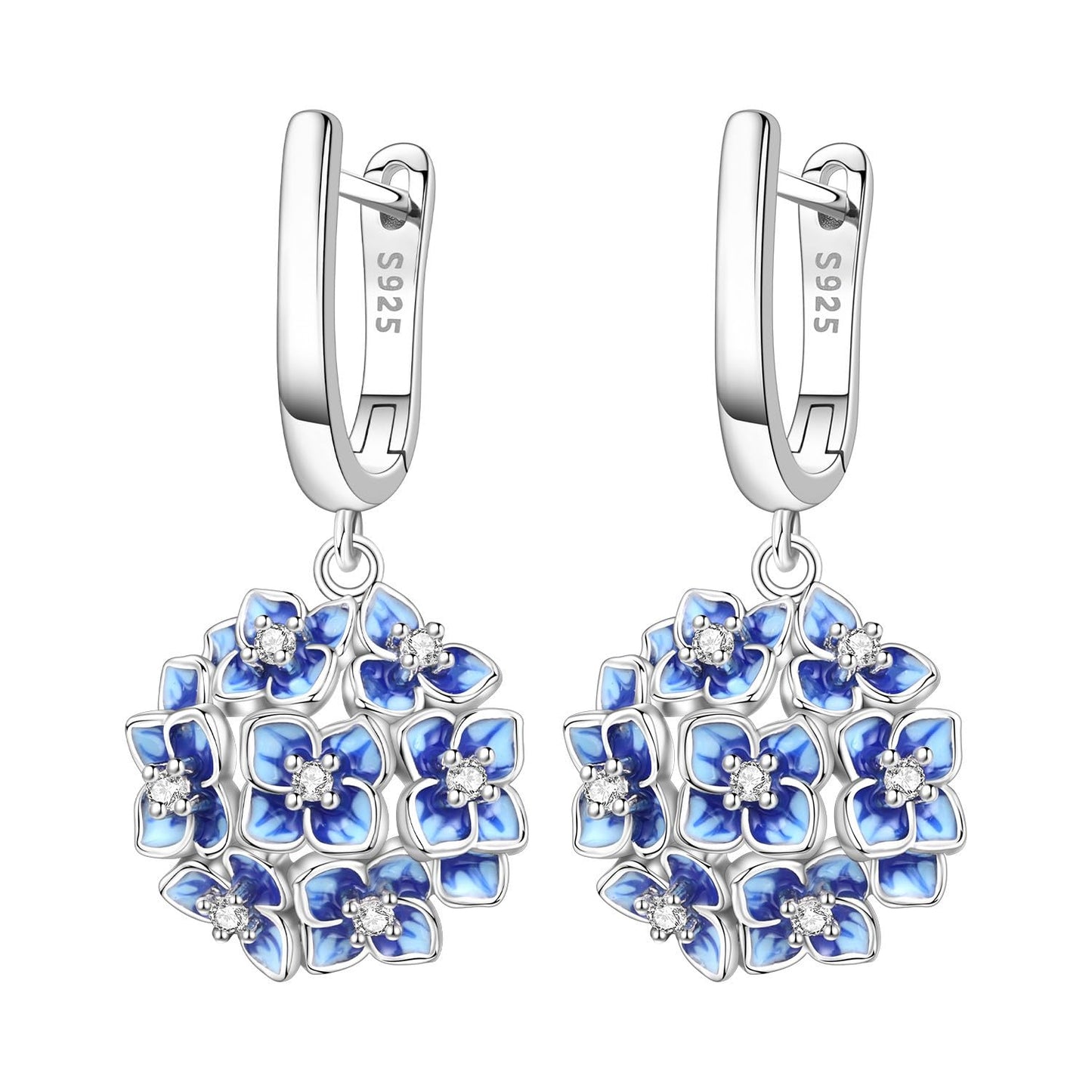 vireau 925 Sterling Silver Drop Earrings Dragonfly Flower Moon Star Dangle Earrings Hypoallergenic Sterling Silver Earrings Jewelry for Women (Hydrangea)