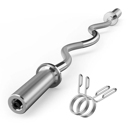Olympic EZ Curl Bar, 47" Barbell Bar for Weight Lifting, Biceps, triceps, Back/Leg Muscle Group exercise,Chrome Curling Bar for 2 Inch Weight Plates,with 2 Spring Collars