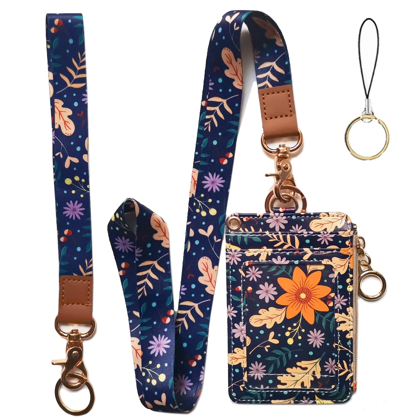 Lanyard Wallet,Wallet Lanyard,lanyards for id Badges,lanyards for id Badges for Women,Lanyard Wallet for Women,Fashion Badge Holder with Zipper（Autumn Sunflower）