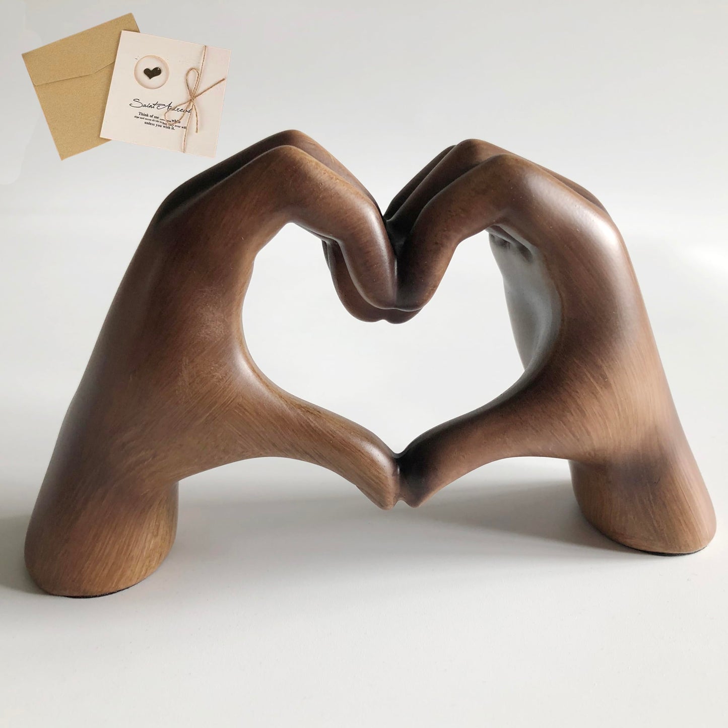 YDLGJMCZ Heart Hands Sculpture Wooden Hearts Hand Sculptures，Love Gesture Resin Statue Home Living Room Desktop Ornament