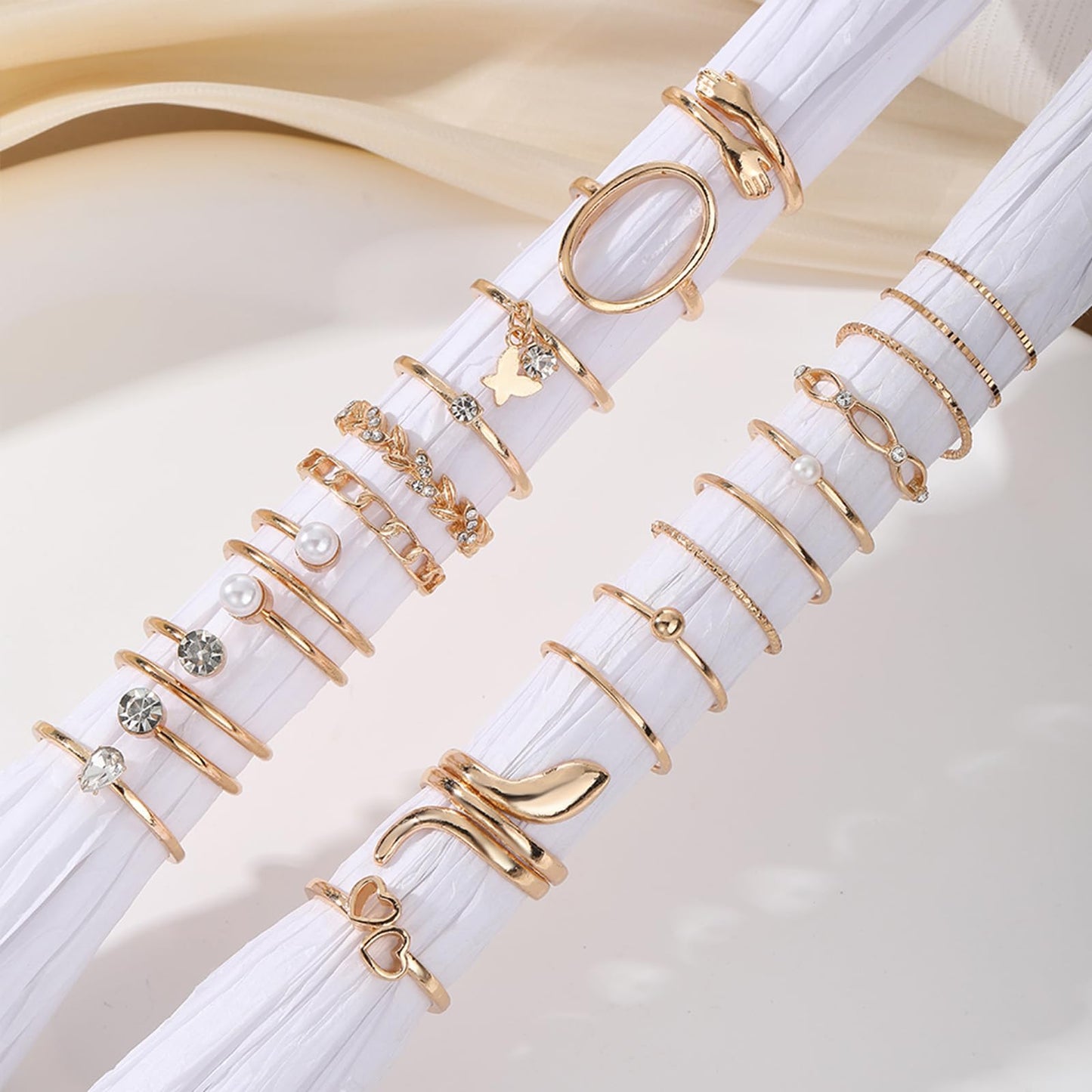 IFKM 20 Pcs Gold Knuckle Rings Set For Women Vintage Stackable Joint Finger Midi Rings Dainty Cubic Zirconia Crystal Simple Twist Hollow Cute Rings Pack Jewelry Gift