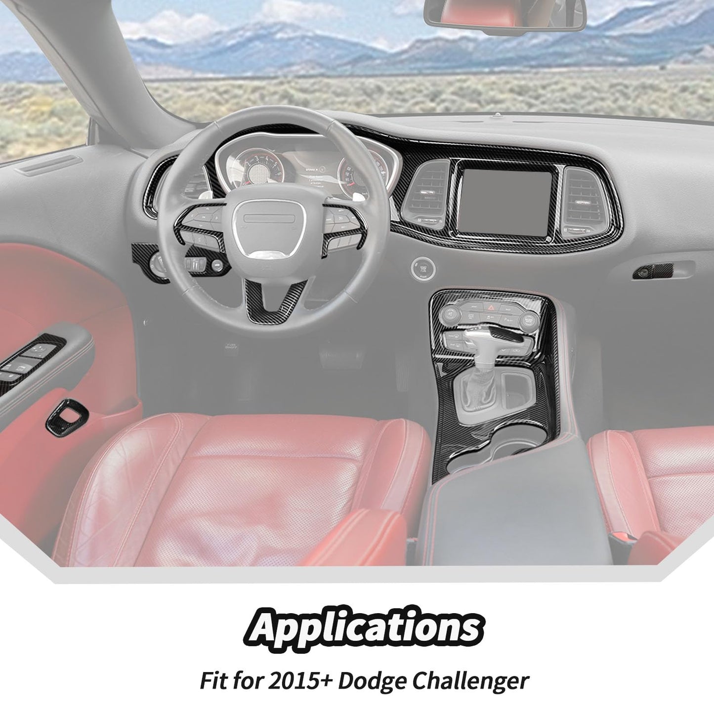 JeCar 16pcs Carbon Fiber Interior Trim Kit for 2015-2024+ Dodge Challenger Interior Accessories