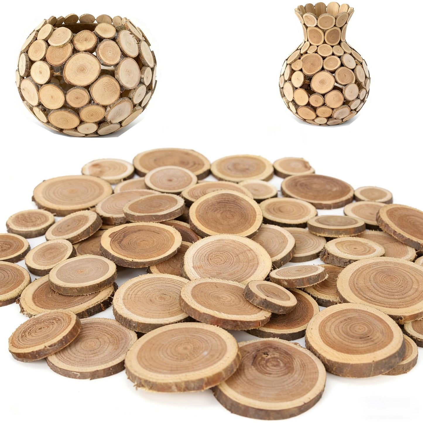 210pcs roundwood Slices,Chips! Perfect for Art and DIY Enthusiasts, These Chips can be Used to Create Your own vases or Decorate Party Walls with Unique Ornaments. (210)