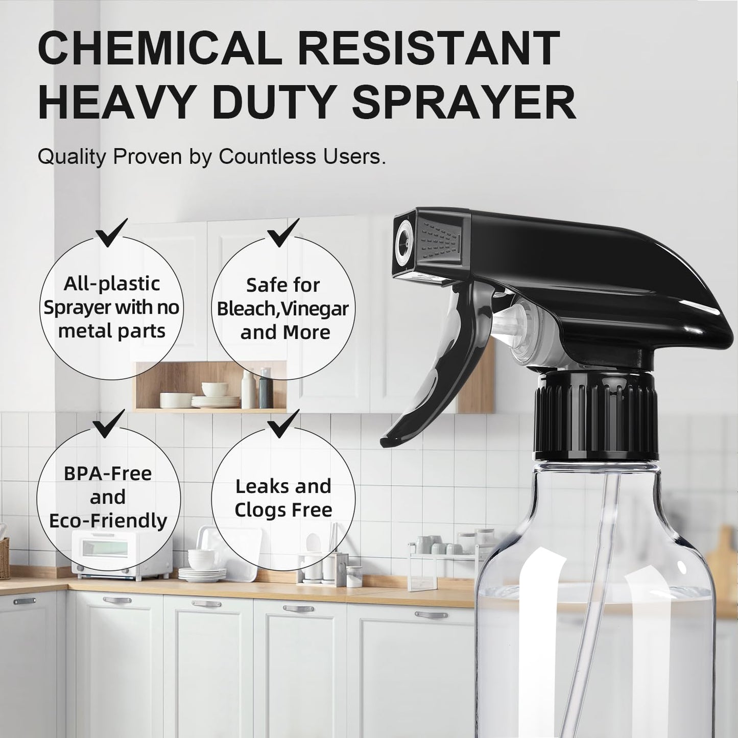 Spray Bottles 2-Pack, 10 Oz, Mist & Stream, Heavy Duty Spraying Empty Water Sprayer Bottle, BPA Free Plastic Refillable Containers for Cleaning Solutions, Plants, Hair, Essential Oils, Clear & Green