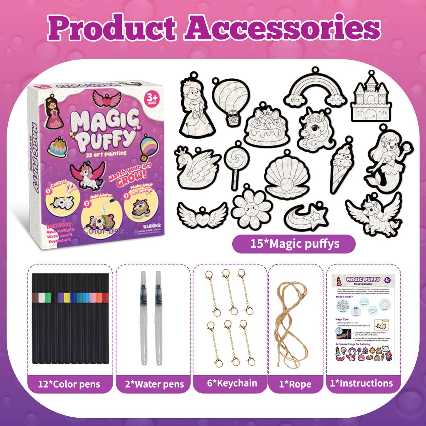 Dolanus Arts and Crafts Kits -3D Art Puffs Sponge Magic Painting, Birthday Gift for 4 5 6 7 8 9 Year Old Girl, Toys for Girls Ages 4-10, DIY Color & Inflate Activity, Travel & Creative Gifts