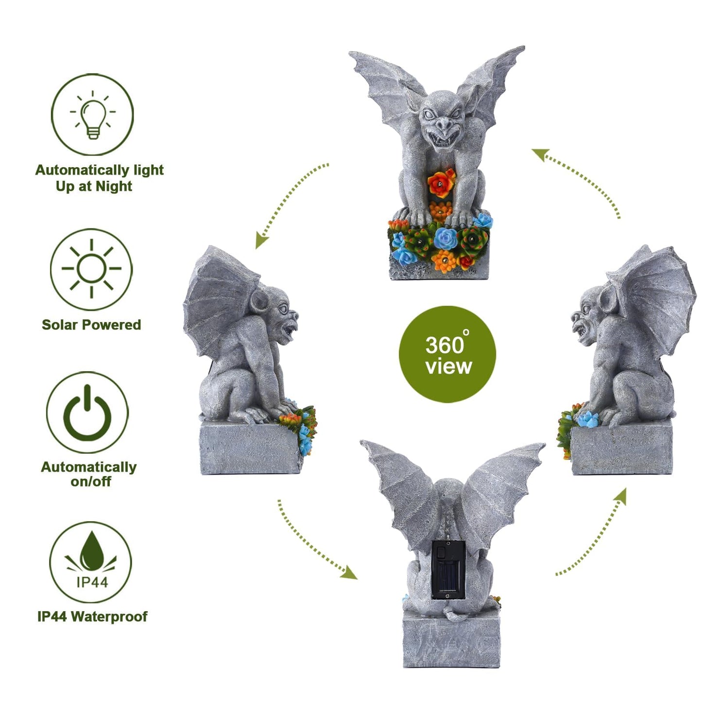 Philodwell Gothic Gargoyle Garden Statues: Outdoor Sculptures with Succulent Lights Decor for Patio Lawn Yard Art - Gifts for Mom Grandma