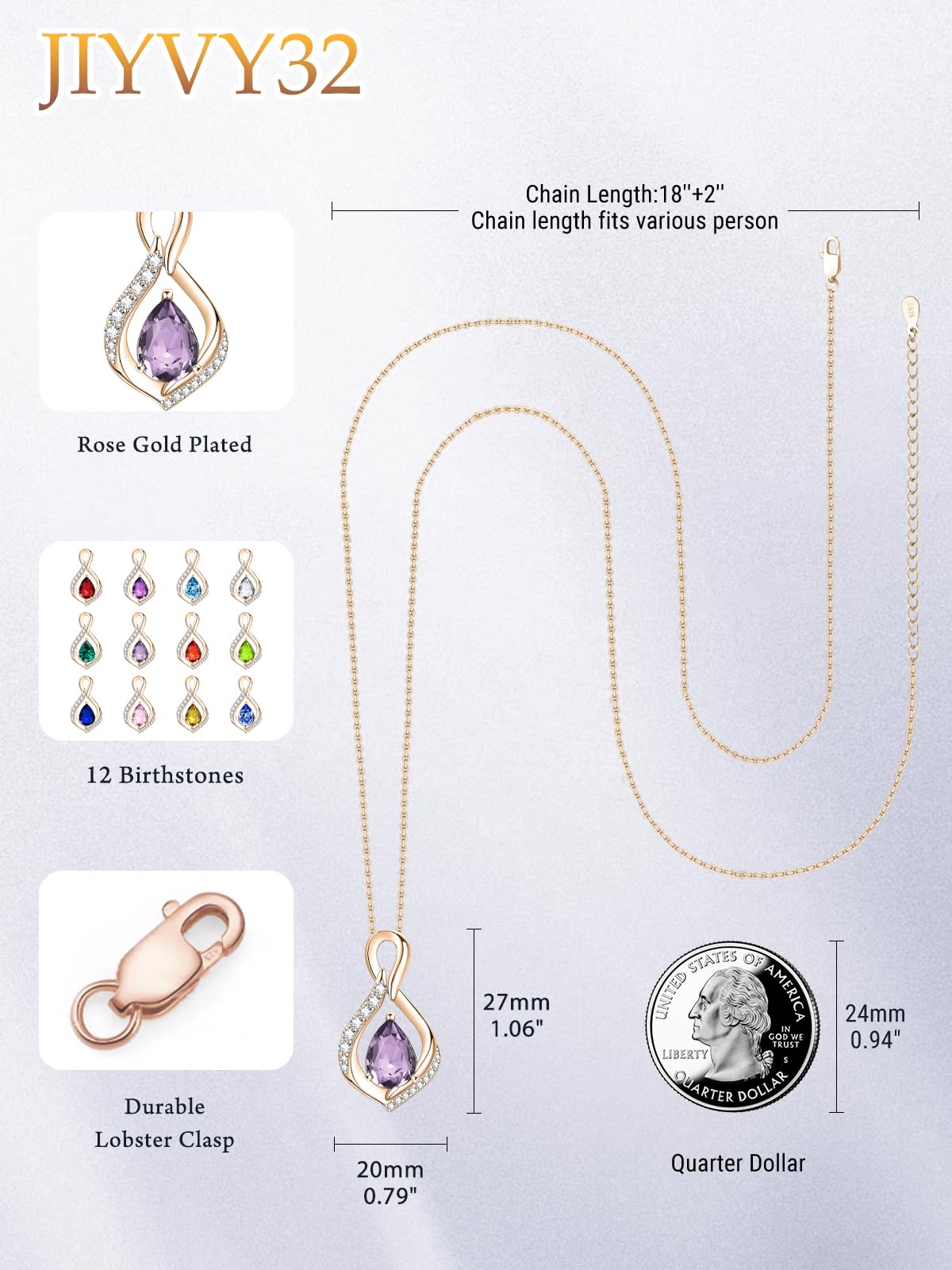 JIYVY32 Alexandrite Infinity Necklace for Women June Birthstone Necklaces Rose Gold Plating Anniversary Birthday Gifts for Wife Her Mom Girlfriend Birthstone Jewelry Gifts for Women