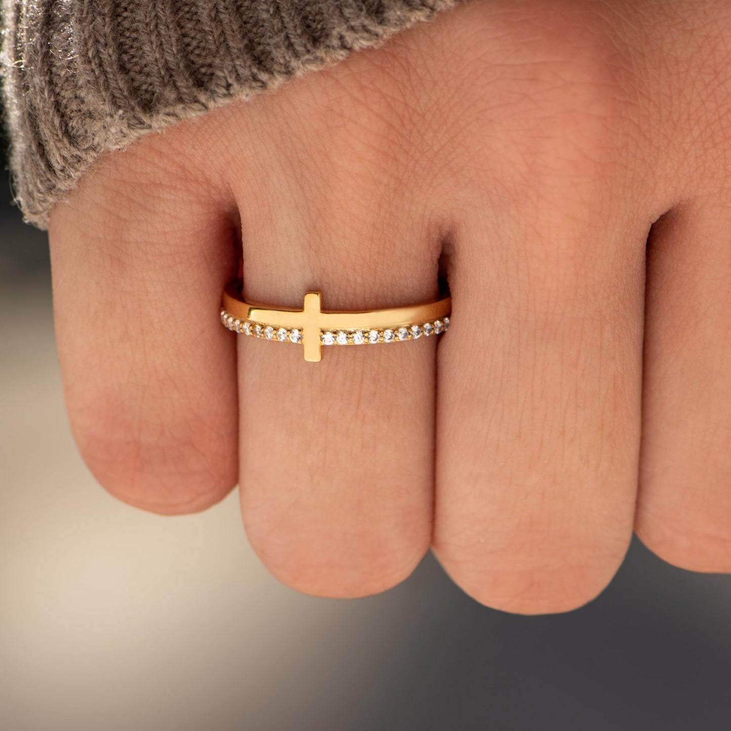 STORYJEWELLERY Christian Jewelry for Women, Cross Rings for Women, Gold Plated Purity Ring, Christian Ring, Confirmation Gifts, Baptism Gifts, Size 12