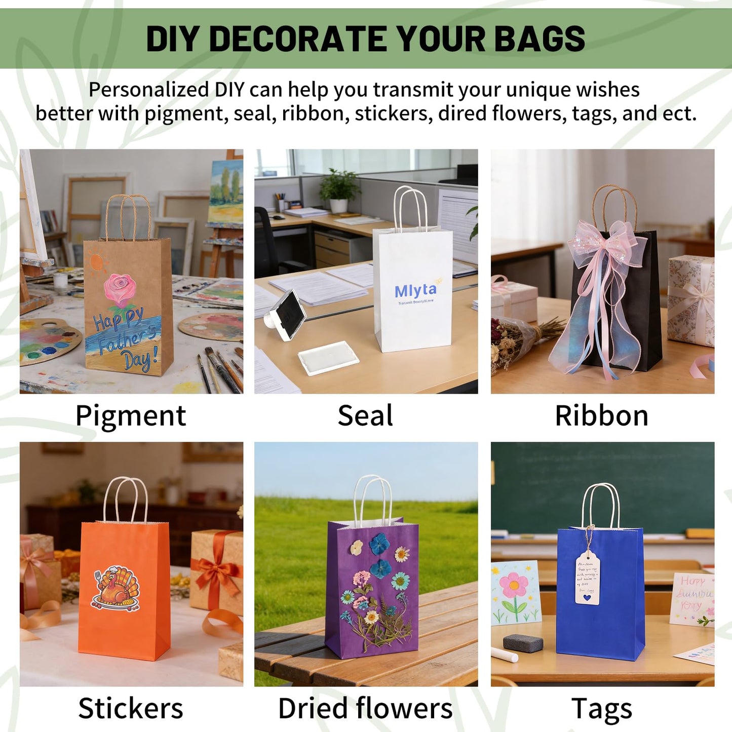 Mlyta 100 Pack 5.25x3.25x8.5 Inch Plain Small Brown Kraft Paper Gift Bags with Handles Bulk for Goodie, Party Favor Brithday Grocery Shopping, Small Business Wedding Retail Treat, Merchandise Sacks