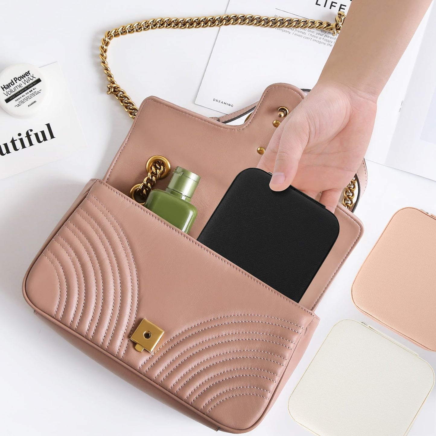 LETURE 3 Pieces Small Jewelry Box Organizer for Women Travel, Portable Mini Travel Jewelry Organizer Display Storage Box For Rings Earrings Necklaces Gifts (BLACK+PINK+WHITE)