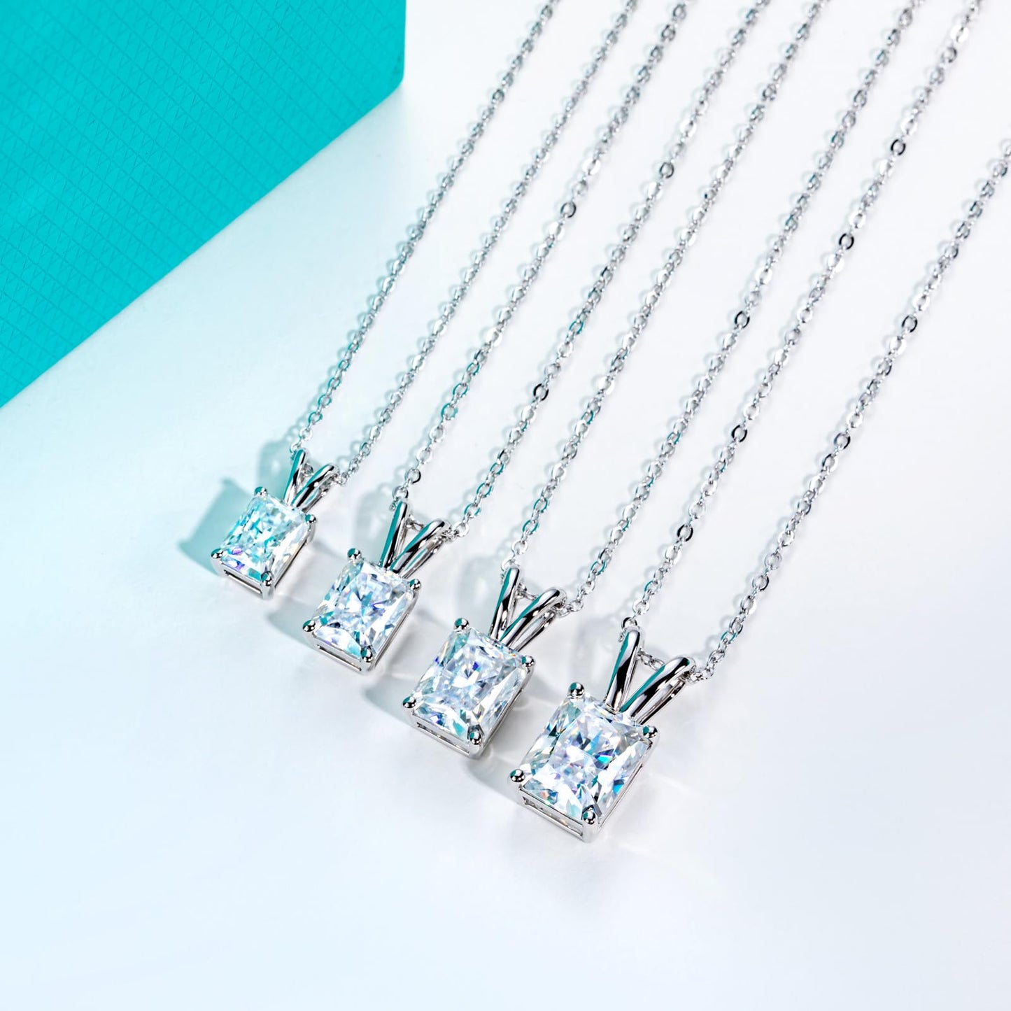 AnuClub Radiant Cut Moissanite Pendant Necklace 2CT D Color VVS1 925 Sterling Silver Everyday Wear Necklace for Women Wife Her with Certificate, 40+2+3cm Adjustable Chain
