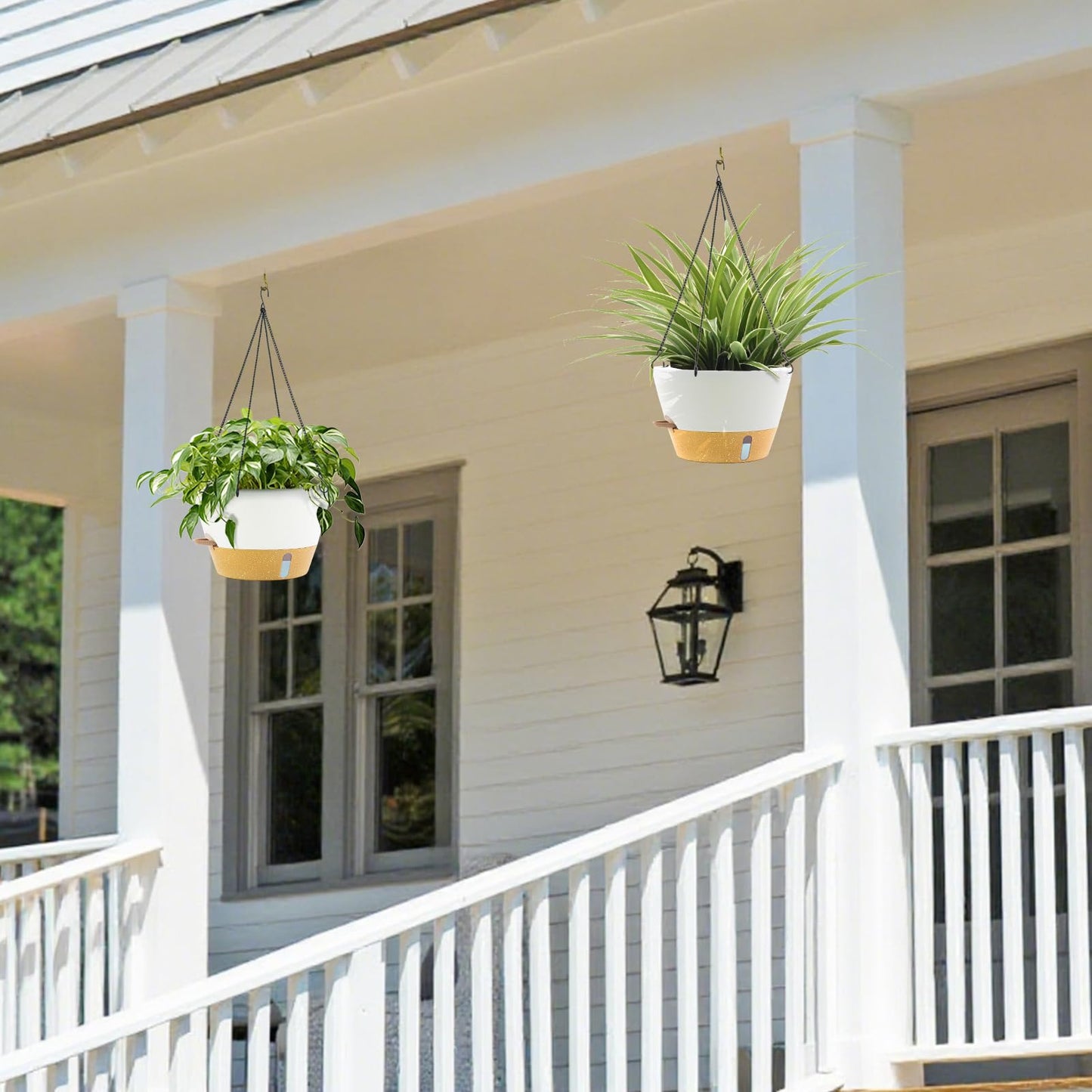 ZMTECH 12 Inch Hanging Planters for Indoor Plants, Modern White Self Watering Hanging Planter with Visible Water Level Window & Chain, Large Flower Pots for Outdoor Patio Decor