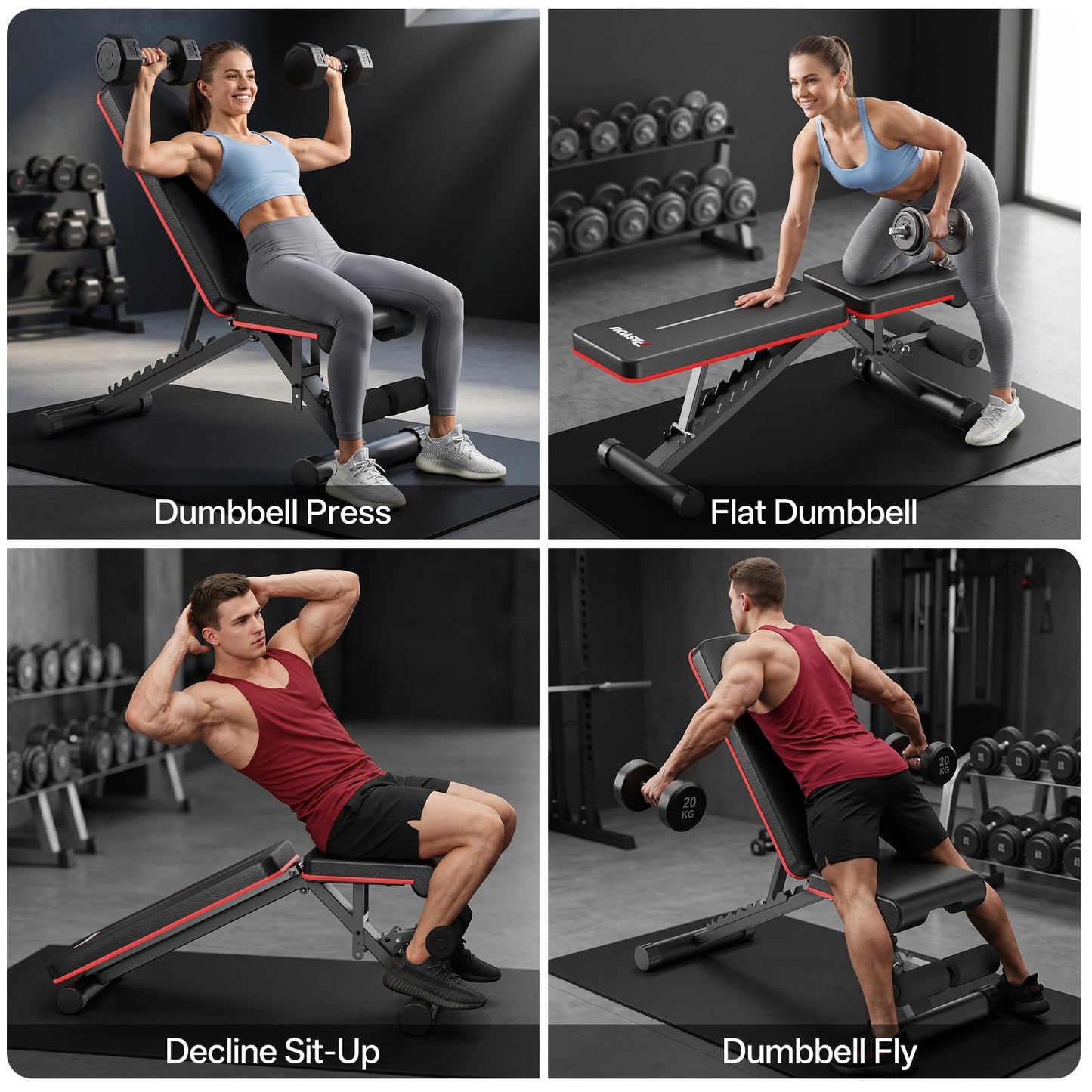 PASYOU Adjustable Weight Bench for Home Gym, Foldable Workout Benches with 660LBS, Exercise Bench for Incline Decline Flat Bench Press, Foldable Strength Bench for Daily Training