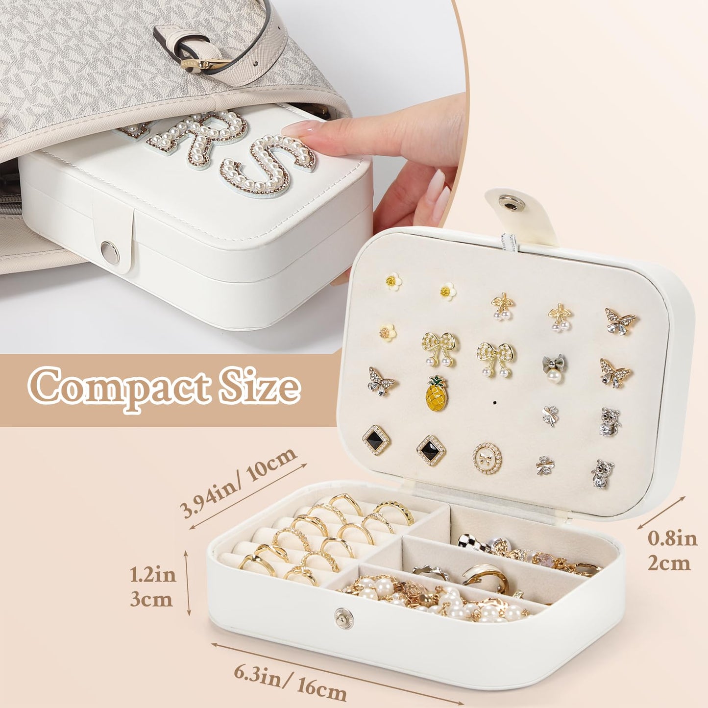 Sightor Bride Jewelry Box, MRS Travel Jewelry Box for Bride Portable Jewelry Case, Small Jewelry Organizer for Bachelorette Party, Honeymoon, Engagement Gift, Bridal Shower Gift (White, Gold)