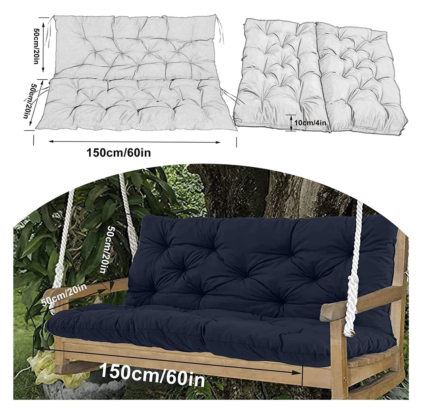 YXMKJOS Swing Cushion Replacement Outdoor Porch Waterproof Bench Cushion 2-3 Seater Washable Bench Replacement Cushions for Outdoor Patio Porch Swing Cushions