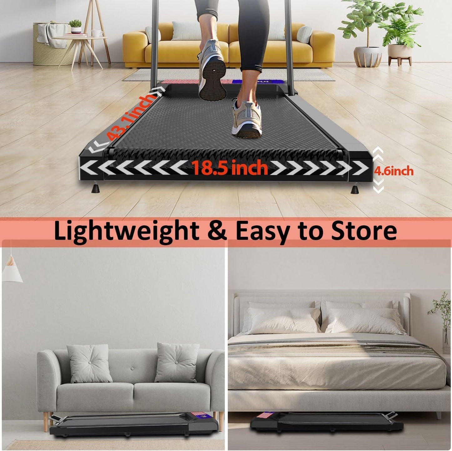 HCOIW Walking with Incline Pad and Handle Bar, 3 in 1 Mini Walking Machine, 2.5HP Low Noise Treadmill for Home with Remote Control, Treadmill with Handle Bar, 270lbs Capacity
